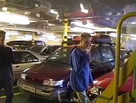 Deck 4, the Car Deck, where our bikes were tethered alongside the cars